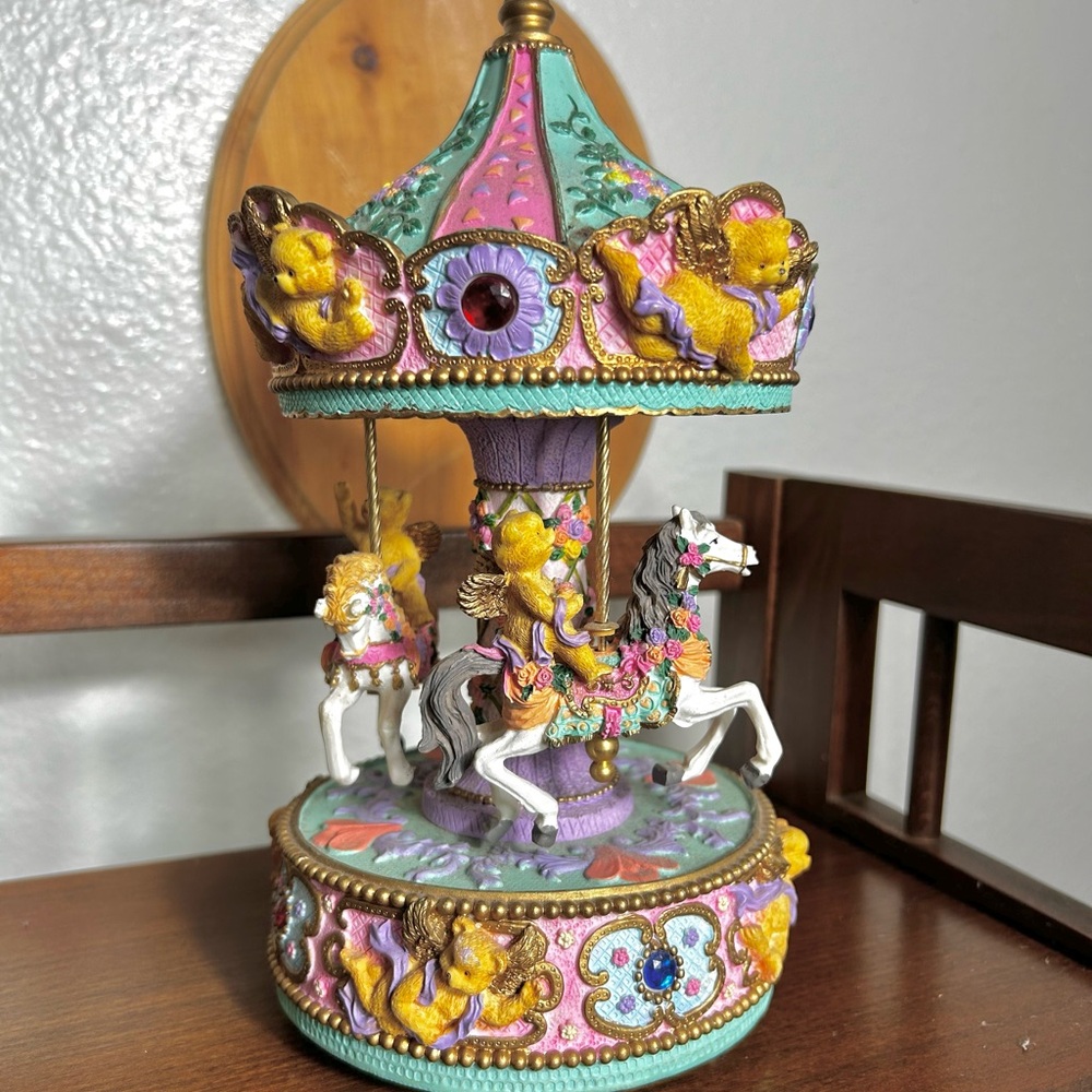 Pastel Carousel Music Box with Horses